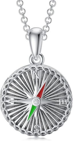 SOULMEET Compass Locket Necklace that Holds 2 Pictures Sterling Silver Graduation Gifts Round Shape Nautical Photo Lockets Pendant for Naval Students in Kuwait