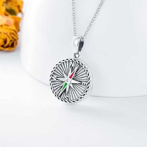 SOULMEET Compass Locket Necklace that Holds 2 Pictures Sterling Silver Graduation Gifts Round Shape Nautical Photo Lockets Pendant for Naval Students in Kuwait