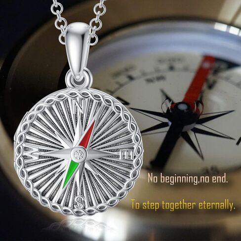 SOULMEET Compass Locket Necklace that Holds 2 Pictures Sterling Silver Graduation Gifts Round Shape Nautical Photo Lockets Pendant for Naval Students in Kuwait