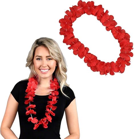 blinkee Satin Hawaiian Flower Lei Necklace with Red Accents - Hawaii Department in Kuwait