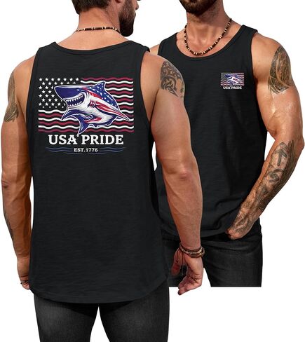 Men Slub Cotton Graphic Tank Top Summer Beach Muscle Sleeveless Shirt (S-XXL) in Kuwait