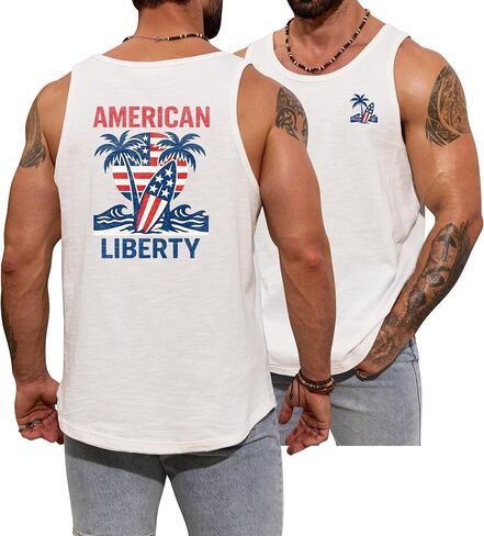 Men Slub Cotton Graphic Tank Top Summer Beach Muscle Sleeveless Shirt (S-XXL) in Kuwait
