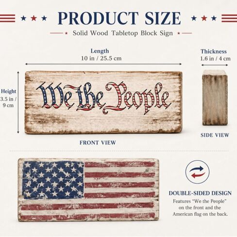 Pinkunn 4th of July Table Decorations Vintage Wooden Patriotic Tabletop Decoration Independence Day Tiered Tray Decor Farmhouse American Flag Block Sign Double Sided Centerpieces for Shelf Home Office in Kuwait