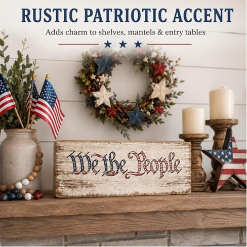 Pinkunn 4th of July Table Decorations Vintage Wooden Patriotic Tabletop Decoration Independence Day Tiered Tray Decor Farmhouse American Flag Block Sign Double Sided Centerpieces for Shelf Home Office in Kuwait