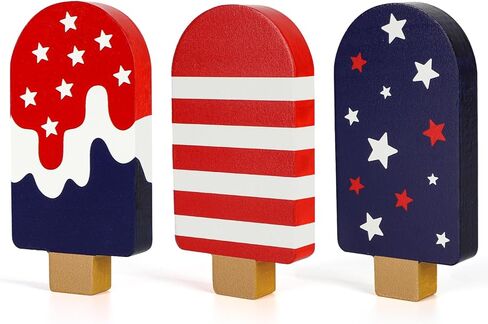 4th of July Decorations 3Pcs Wooden Patriotic Signs Memorial Day Decorations Red White and Blue Decorations Labor Day Decor 250 Anniversary Decorations for Independence Day Home Office Tiered Tray Table Shelf in Kuwait