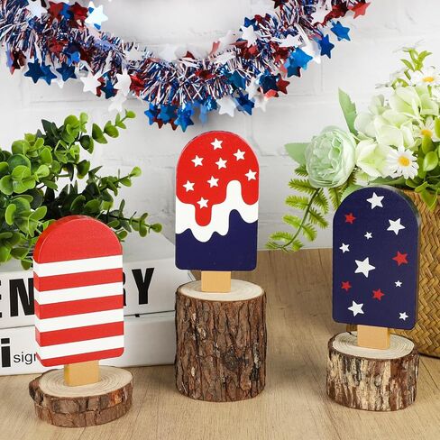 4th of July Decorations 3Pcs Wooden Patriotic Signs Memorial Day Decorations Red White and Blue Decorations Labor Day Decor 250 Anniversary Decorations for Independence Day Home Office Tiered Tray Table Shelf in Kuwait