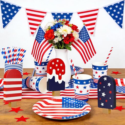 4th of July Decorations 3Pcs Wooden Patriotic Signs Memorial Day Decorations Red White and Blue Decorations Labor Day Decor 250 Anniversary Decorations for Independence Day Home Office Tiered Tray Table Shelf in Kuwait