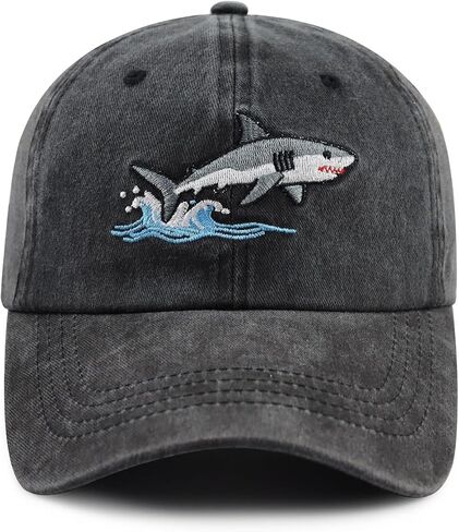 Shark Hat for Men Women, Funny Adjustable Cotton Embroidered Shark Lovers Baseball Cap in Kuwait