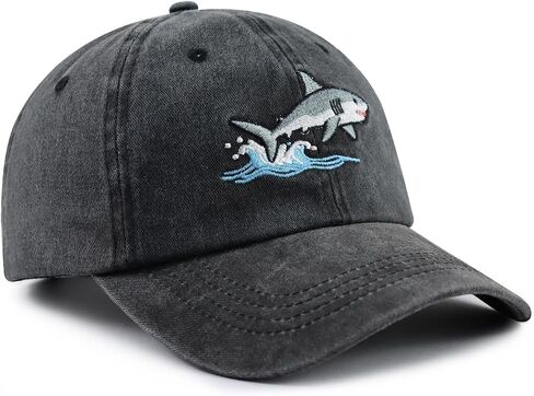 Shark Hat for Men Women, Funny Adjustable Cotton Embroidered Shark Lovers Baseball Cap in Kuwait