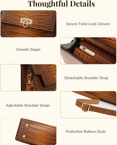 Makukke 3Pcs Top Handle Purse Set for Women, PU Leather Satchel with Adjustable Crossbody Strap, Shoulder Bag for Work,Travel in Saudi Arabia