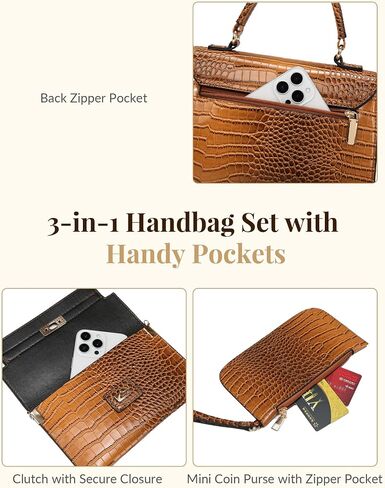 Makukke 3Pcs Top Handle Purse Set for Women, PU Leather Satchel with Adjustable Crossbody Strap, Shoulder Bag for Work,Travel in Saudi Arabia
