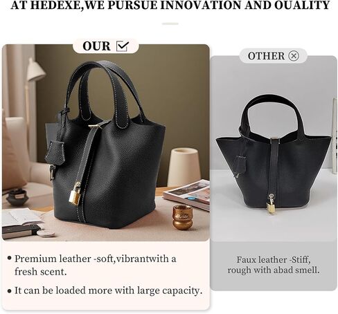 Designer Leather Bucket Bags for Women: Trendy Genuine Leather Tote Purses - Best Luxury Satchel Ladies Top-Handle Handbags for Traver & Work(Black) in Saudi Arabia