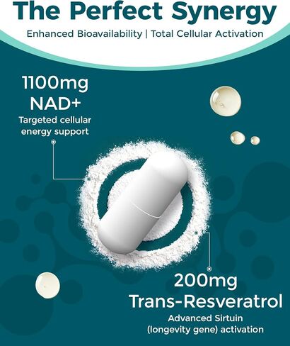 NAD Liposomal NAD+ Supplement 1100mg NAD Plus with Trans-Resveratrol - Support Cellular Health, Skin, Energy & Anti Aging for Women and Men - 30 Servings in Kuwait