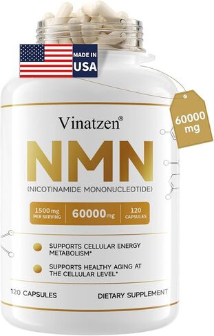 NMN 60000 مجم عالي النقاء - مكمل أحادي نيوكليوتيد النيكوتيناميد لدعم NAD+ - تعزيز الطاقة والحيوية الخلوية - صنع في الولايات المتحدة الأمريكية - cGMP - 120 كبسولة تكفي لمدة 60 يومًا in Kuwait