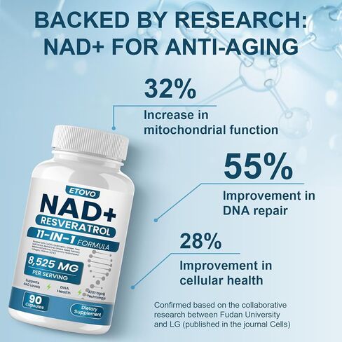 NAD+ Supplement, 8525 mg Liposomal NAD Resveratrol Supplement for Women and Men with Coptisine Quercetin Curcumin Supports Cellular Health, Energy & Healthy Anti-Aging 180 Counts in Kuwait