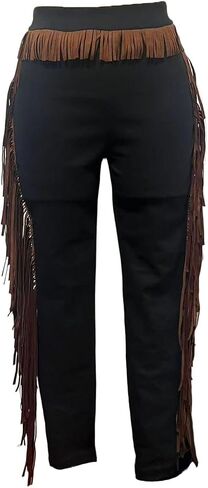 Women's Vintage Western Fringe Pants, Casual Side Tassel Skinny Pants Bodycon Slim Long Trousers in Saudi Arabia