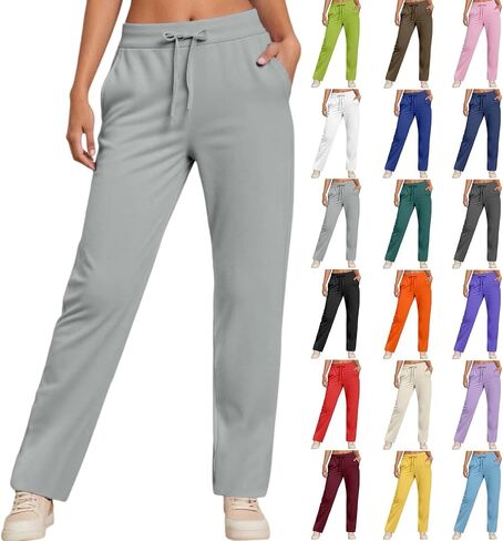 Womens Straight Leg Sweatpants 2026 Baggy Casual Wide Leg Sweat Pant Fleece Lined Athletic Workout Lounge Pants in Saudi Arabia