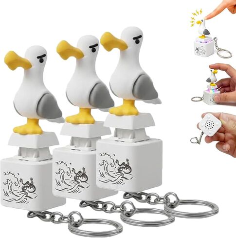 Seagull Mine Button Keychain Quacking Sound Clicker Rechargeable Portable Desk Gadget Funny Gifts for Adults, Funny Interactive Desk Stress Relief Toy Gifts for Adults (Seagull- 3 Pcs) in Kuwait
