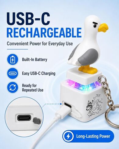 Seagull Mine Button Keychain Quacking Sound Clicker Rechargeable Portable Desk Gadget Funny Gifts for Adults, Funny Interactive Desk Stress Relief Toy Gifts for Adults (Seagull- 3 Pcs) in Kuwait