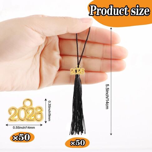 Mini Graduation Tassels, 50Pcs Mini Graduation Tassels with 50 Pcs 2026 Tassel Charms for Graduation Cap Keychain Ornaments DIY Craft Bookmarks Gifts Tag Jewelry Making Project,Black in Kuwait