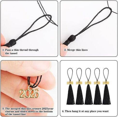 Mini Graduation Tassels, 50Pcs Mini Graduation Tassels with 50 Pcs 2026 Tassel Charms for Graduation Cap Keychain Ornaments DIY Craft Bookmarks Gifts Tag Jewelry Making Project,Black in Kuwait