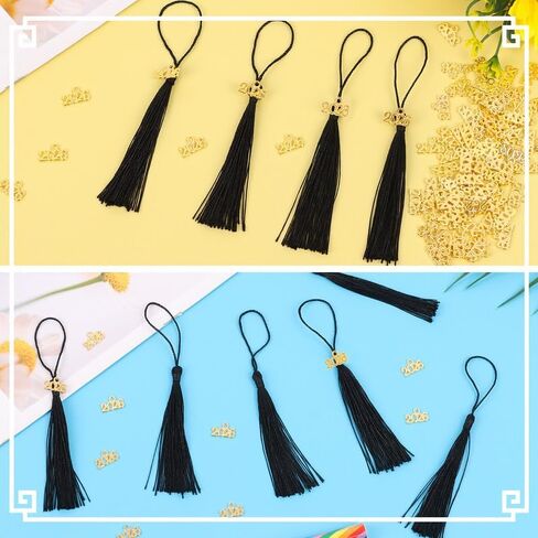 Mini Graduation Tassels, 50Pcs Mini Graduation Tassels with 50 Pcs 2026 Tassel Charms for Graduation Cap Keychain Ornaments DIY Craft Bookmarks Gifts Tag Jewelry Making Project,Black in Kuwait
