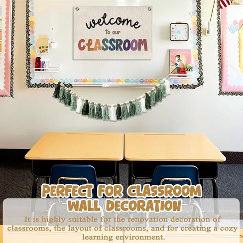 Green Classroom Decor Tassel Garland, Boho Wall Decor for Classroom Bulletin Board Decorations,Teacher Must Be Have, Nursery Tassel Banner, Kids Room, Baby Shower, Summer Party in Kuwait
