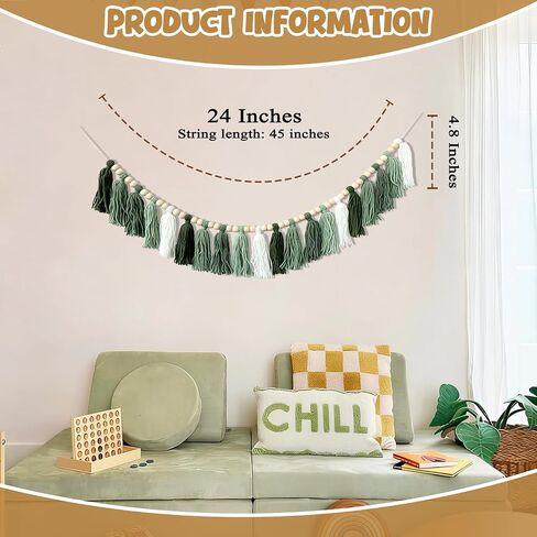 Green Classroom Decor Tassel Garland, Boho Wall Decor for Classroom Bulletin Board Decorations,Teacher Must Be Have, Nursery Tassel Banner, Kids Room, Baby Shower, Summer Party in Kuwait
