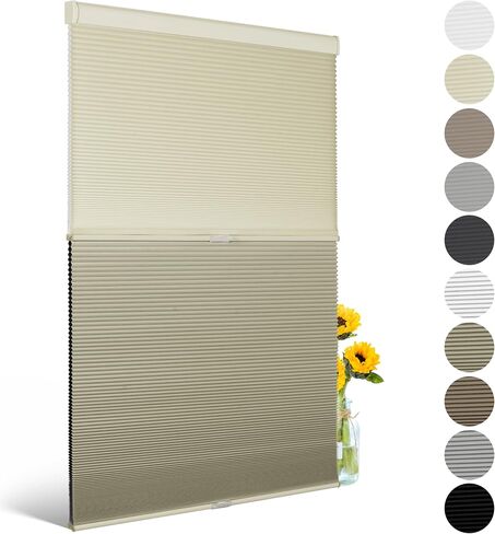 BERISSA Day Night Cellular Shades Cordless,Honeycomb Blinds for Windows,Thermal Insulated Window Shades for Home Office,Easy to Install,31" W x 64" H(Light Filtering+Blackout Beige) in Kuwait