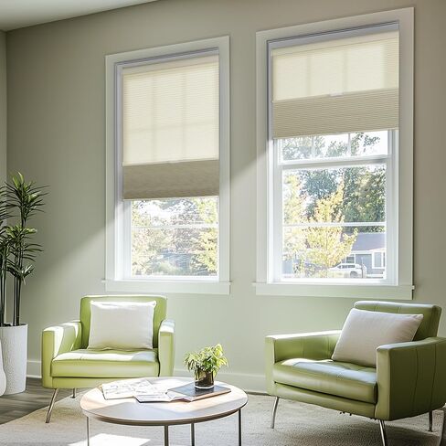 BERISSA Day Night Cellular Shades Cordless,Honeycomb Blinds for Windows,Thermal Insulated Window Shades for Home Office,Easy to Install,31" W x 64" H(Light Filtering+Blackout Beige) in Kuwait
