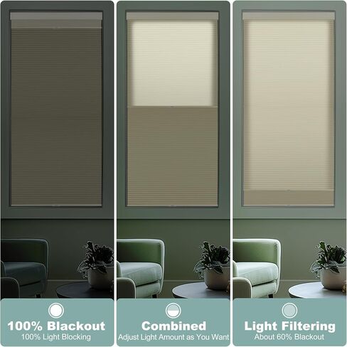 BERISSA Day Night Cellular Shades Cordless,Honeycomb Blinds for Windows,Thermal Insulated Window Shades for Home Office,Easy to Install,31" W x 64" H(Light Filtering+Blackout Beige) in Kuwait