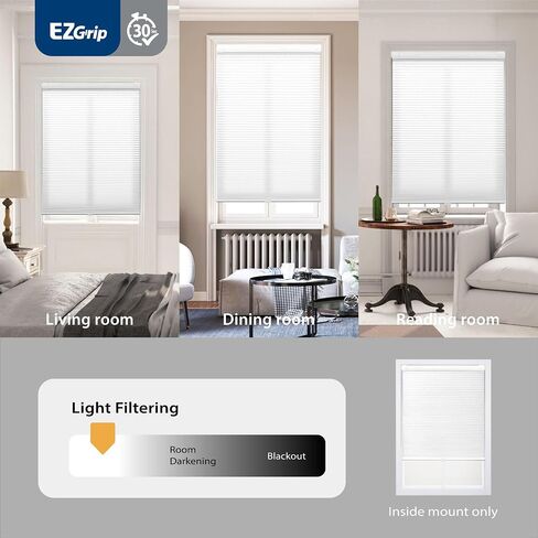 DEZ FURNISHINGS EZ Grip PRO No Tools No Drill Light Filtering 1" Cordless Cellular Shade, Easy Finger-Tighten Install, 32" W x 64" H, White in Kuwait