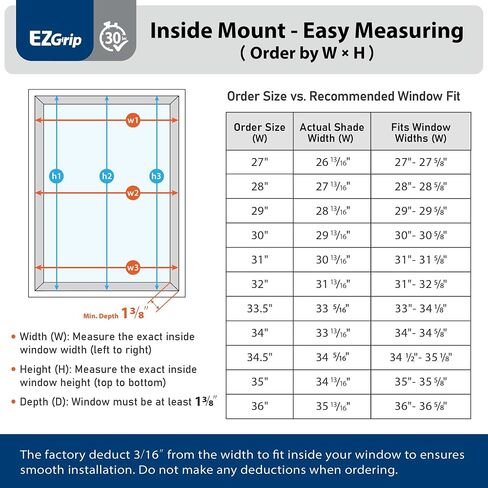 DEZ FURNISHINGS EZ Grip PRO No Tools No Drill Light Filtering 1" Cordless Cellular Shade, Easy Finger-Tighten Install, 32" W x 64" H, White in Kuwait
