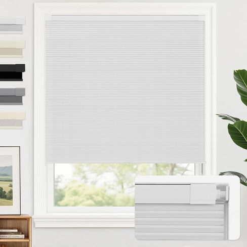 AOSKY 100% Blackout No Drill Cellular Shades Blinds for Indoor Windows, No Tools Thermal Insulated Black Out Cordless Honeycomb Blinds for Bedroom Living Room Window, 66" W x 64" H, White in Kuwait