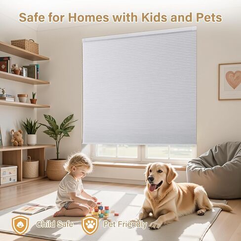 AOSKY 100% Blackout No Drill Cellular Shades Blinds for Indoor Windows, No Tools Thermal Insulated Black Out Cordless Honeycomb Blinds for Bedroom Living Room Window, 66" W x 64" H, White in Kuwait