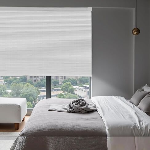 AOSKY 100% Blackout No Drill Cellular Shades Blinds for Indoor Windows, No Tools Thermal Insulated Black Out Cordless Honeycomb Blinds for Bedroom Living Room Window, 66" W x 64" H, White in Kuwait