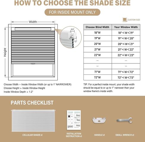 AOSKY 100% Blackout No Drill Cellular Shades Blinds for Indoor Windows, No Tools Thermal Insulated Black Out Cordless Honeycomb Blinds for Bedroom Living Room Window, 66" W x 64" H, White in Kuwait