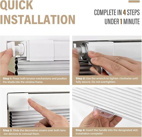 AOSKY 100% Blackout No Drill Cellular Shades Blinds for Indoor Windows, No Tools Thermal Insulated Black Out Cordless Honeycomb Blinds for Bedroom Living Room Window, 66" W x 64" H, White in Kuwait
