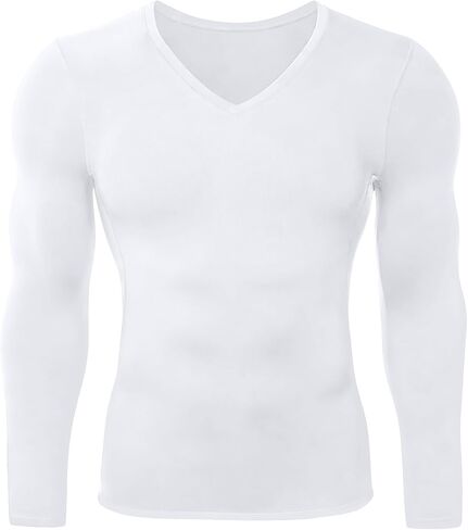 V-Neck Compression Shirt Men Long Sleeve Athletic Workout Tops Cool Dry Undershirts Base Layer Running T-Shirt in Saudi Arabia