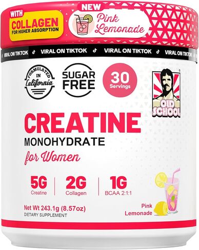 Old School Labs Creatine for Women–Post-Workout Supplement with 5000mg Creatine Monohydrate Powder, 2000mg Collagen & BCAA 2:1:1 for Strength Support & Recovery– Pink Lemonade - 8.57 Ounce (Pack of 1) in Saudi Arabia