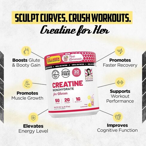 Old School Labs Creatine for Women–Post-Workout Supplement with 5000mg Creatine Monohydrate Powder, 2000mg Collagen & BCAA 2:1:1 for Strength Support & Recovery– Pink Lemonade - 8.57 Ounce (Pack of 1) in Saudi Arabia