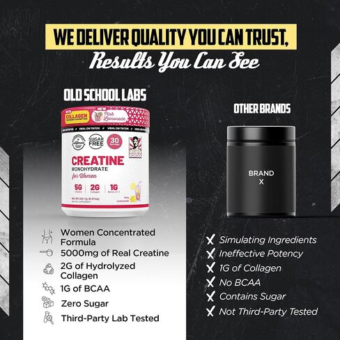 Old School Labs Creatine for Women–Post-Workout Supplement with 5000mg Creatine Monohydrate Powder, 2000mg Collagen & BCAA 2:1:1 for Strength Support & Recovery– Pink Lemonade - 8.57 Ounce (Pack of 1) in Saudi Arabia