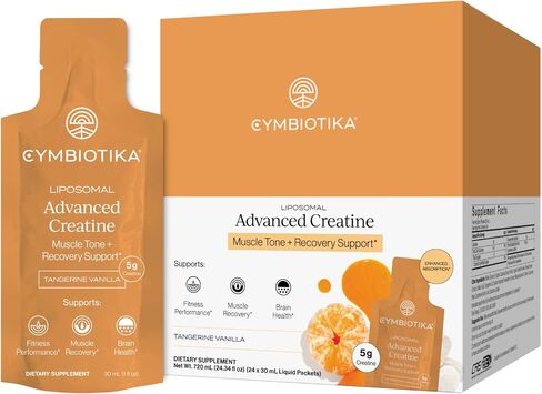 CYMBIOTIKA Liposomal Advanced Creatine Supplement, Muscle Recovery, Fitness Performance, Brain Health, Enhanced Absorption, Gluten Free, Soy Free, 5g (5000mg) per Serving, 24 x 30 mL Liquid Packets in Kuwait