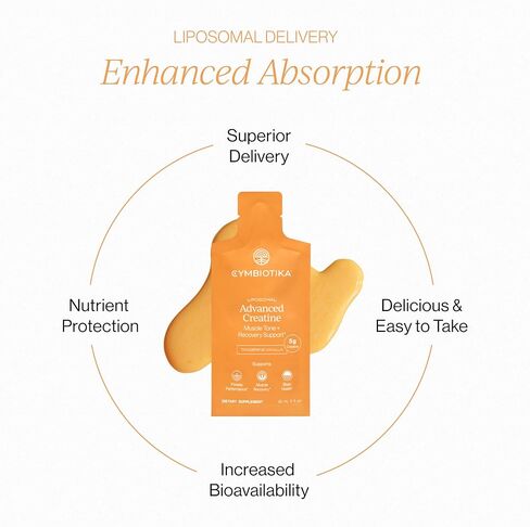 CYMBIOTIKA Liposomal Advanced Creatine Supplement, Muscle Recovery, Fitness Performance, Brain Health, Enhanced Absorption, Gluten Free, Soy Free, 5g (5000mg) per Serving, 24 x 30 mL Liquid Packets in Kuwait