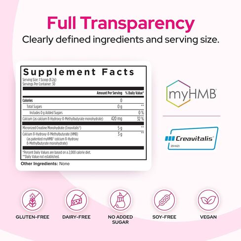 Creatine HMB Powder, 5g Creatine Monohydrate With 3g HMB, Creatvitalis And myHMB Formula, HMB Supplement for Men and Women Supporting Recovery, Endurance, Mobility and Muscles, Unflavored, 30 Servings in Saudi Arabia