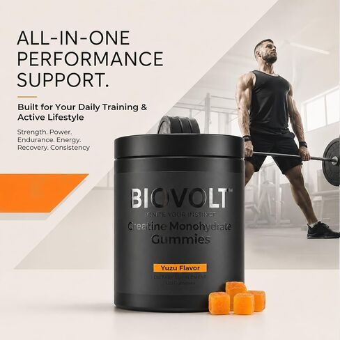 Creatine Monohydrate Gummies 5000mg for Men & Women - Sugar Free Pre Workout Creatine with AstraGin®, L-Taurine & B12, Supports Strength, Energy, Muscle Growth & Recovery, Yuzu Flavor, 120 Count in Kuwait
