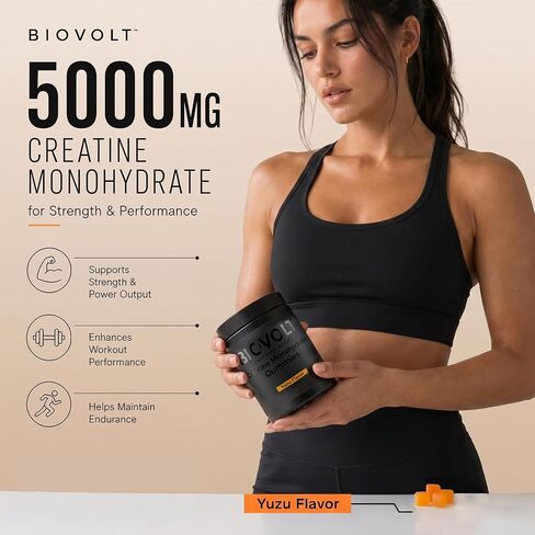 Creatine Monohydrate Gummies 5000mg for Men & Women - Sugar Free Pre Workout Creatine with AstraGin®, L-Taurine & B12, Supports Strength, Energy, Muscle Growth & Recovery, Yuzu Flavor, 120 Count in Kuwait