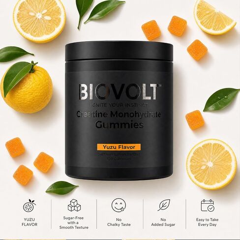 Creatine Monohydrate Gummies 5000mg for Men & Women - Sugar Free Pre Workout Creatine with AstraGin®, L-Taurine & B12, Supports Strength, Energy, Muscle Growth & Recovery, Yuzu Flavor, 120 Count in Kuwait
