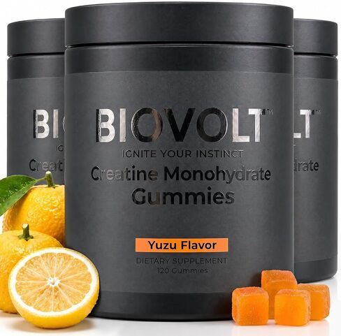 Creatine Monohydrate Gummies 5000mg for Men & Women - Sugar Free Pre Workout Creatine with AstraGin®, L-Taurine & B12, Supports Strength, Energy, Muscle Growth & Recovery, Yuzu Flavor, 120 Count in Kuwait