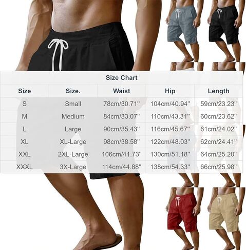 Mens Casual Shorts Cotton Elastic Waist Shorts Drawstring Summer Beach Short Side Split Lightweight Loose Short in Kuwait